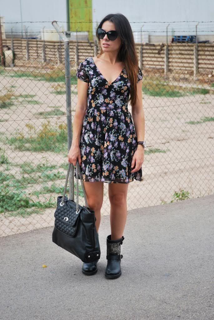 FloralDress BikerBoots StreetStyle