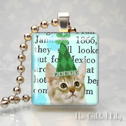 cat in hat party ideas. Kitty Cat - Party Animal. Handmade Artisan Scrabble Tile Pendant - Style 265