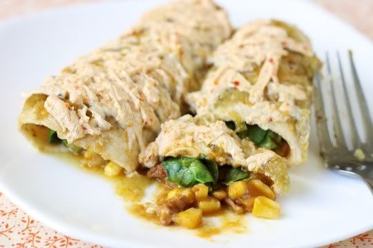 Pumpkin-Corn Enchiladas with Salsa Verde