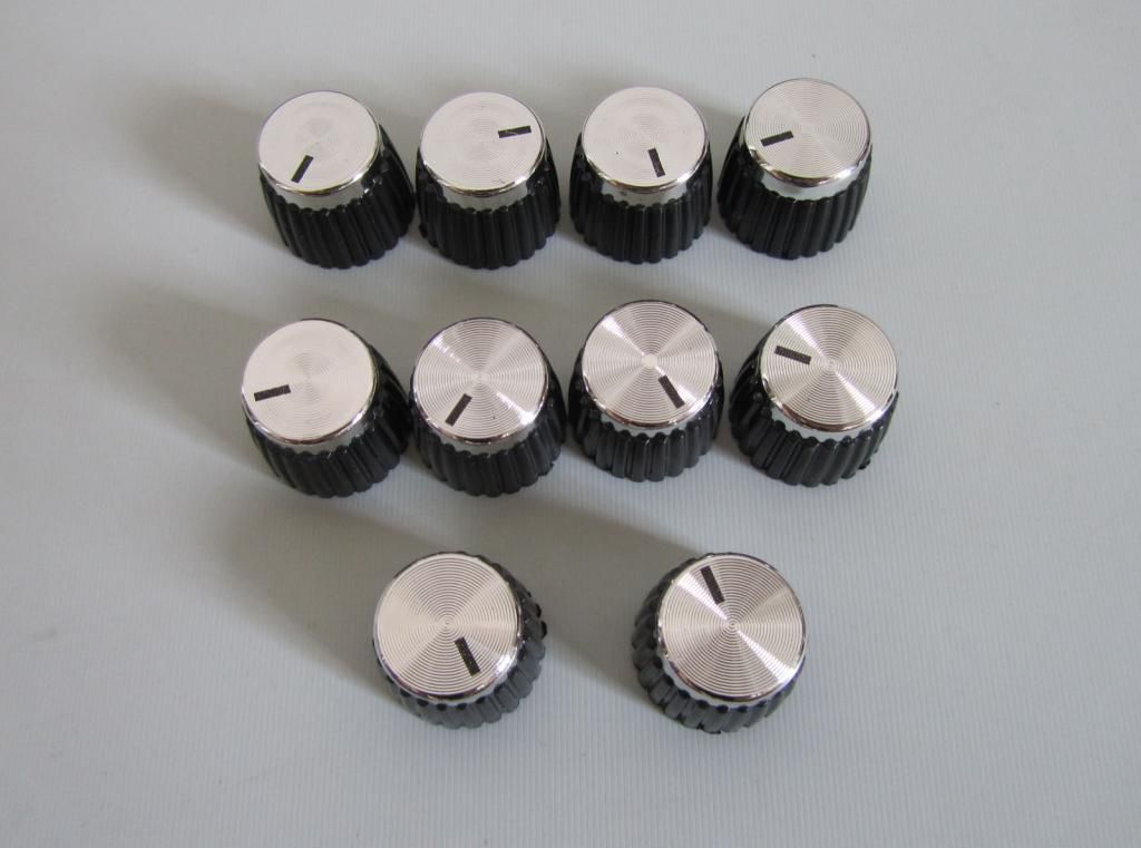 10x Guitar AMP Amplifier Knobs Black w/ Silver Cap Pushon Knob fits