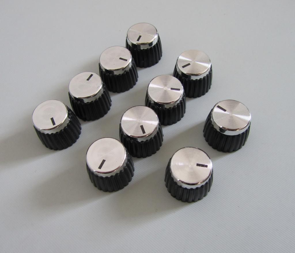 10x Guitar Amp Amplifier Knobs Black W  Silver Cap Push-on Knob Fits 