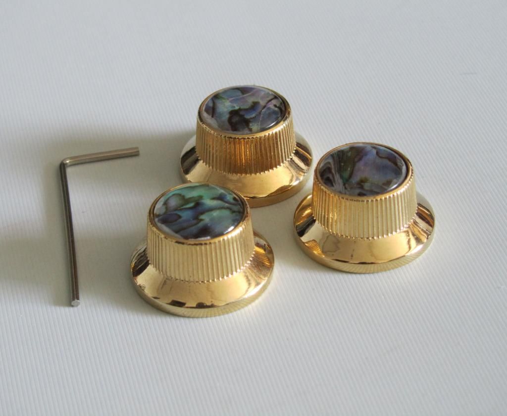 Strat Metal Guitar Knobs Gold with Pearl Top ST Knob Set Screw Type eBay