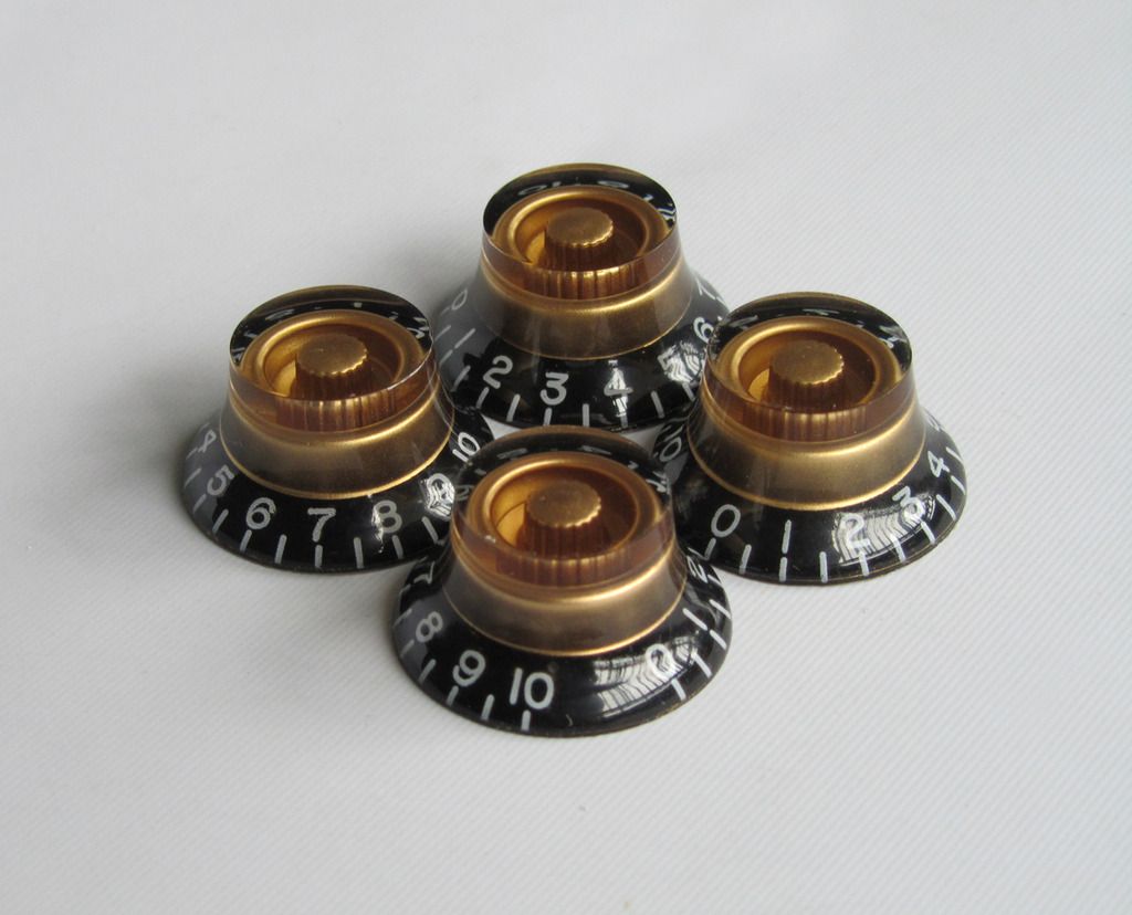 4x LP Custom Bell Knobs Top Hat Knob Black w/ Gold fits SG Les Paul
