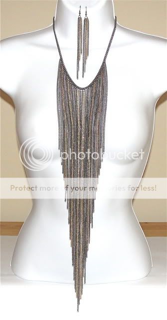   Tone Silver Gold Gun Metal Multi Strand Chain Bib Necklace Set  