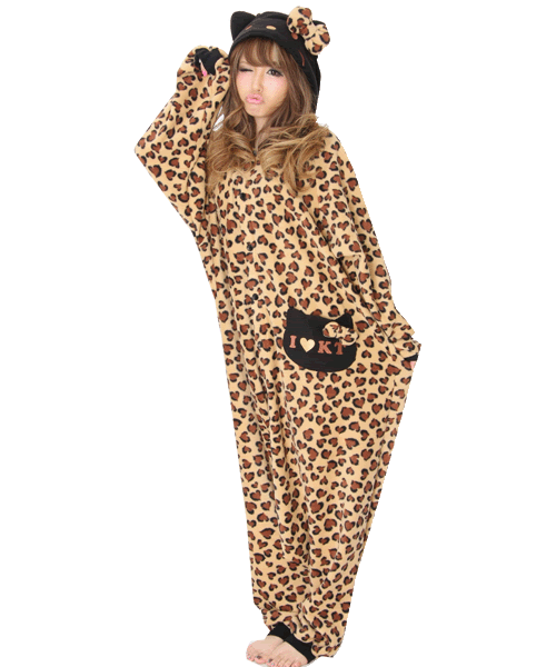 SAZAC Kigurumi Hello Kitty Heart Leopard JAPAN Fun Wear Pajamas 