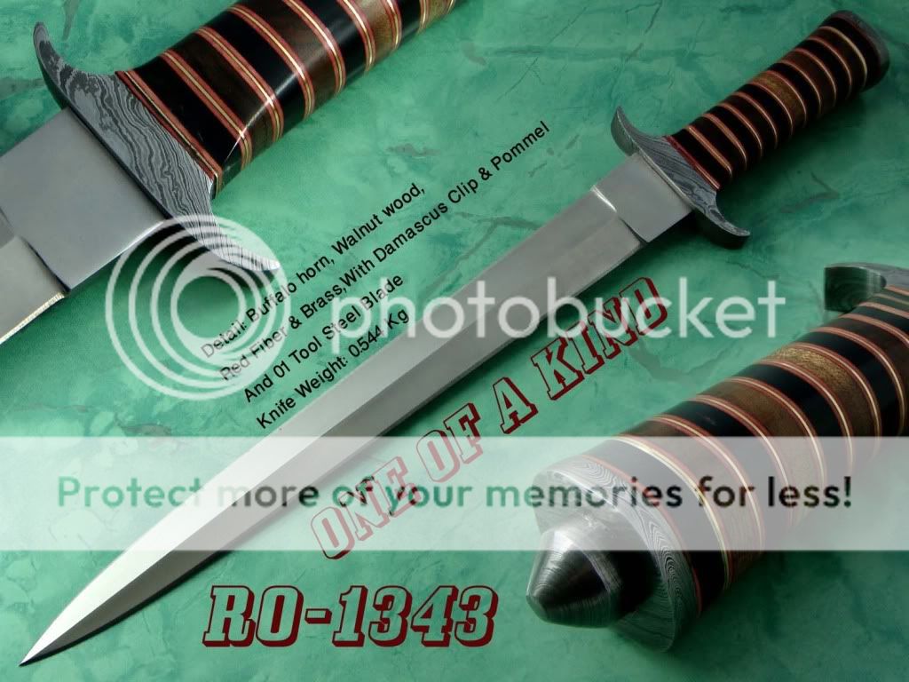   CUSTOM 01 TOOL STEEL DAGGER HUNTING KNIFE DAMASCUS CLIP RO 1343  